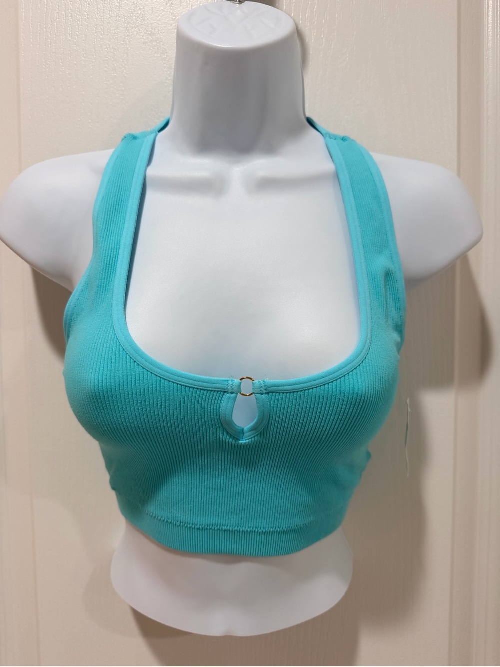 aerie Ribbed Scoop-Keyhole Sports Crop Top - Turquoise